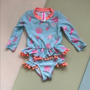 Betsey Johnson Blue and Pink Kids Swim Set / rash guard
